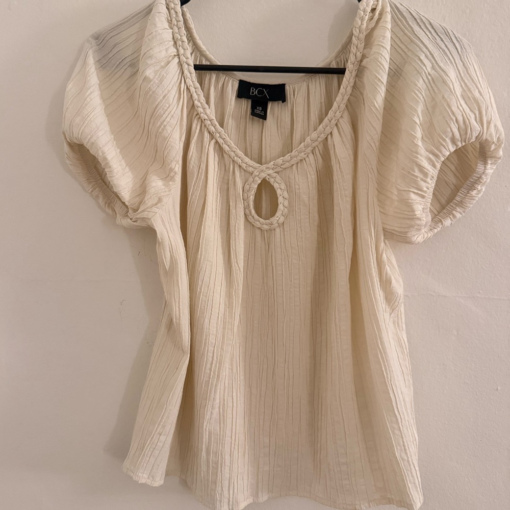 BCX Women's Cream Blouse with Braided Neckline